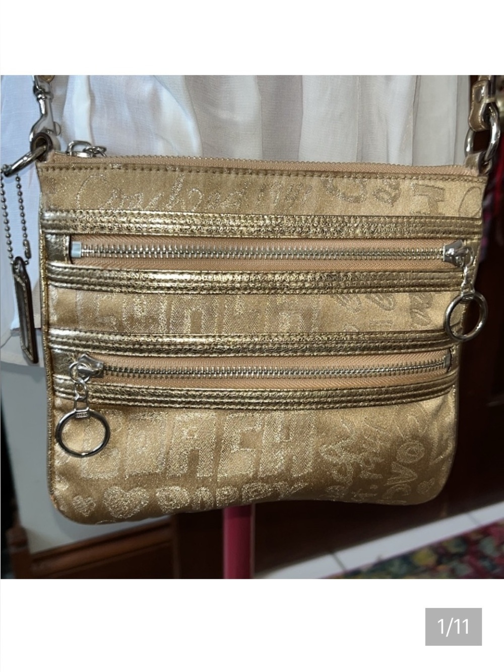 Coach  Poppy  Crossbody bag  Vintage Gold/gold metallic poppy print & trim  EVC
